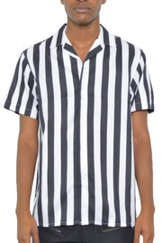Mens Short Sleeve Striped Button Down Print Shirt